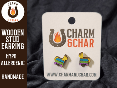 Pinata Wood Stud Earrings - Lifestyle Fashion Earring - Stud Earring - Charm and Char